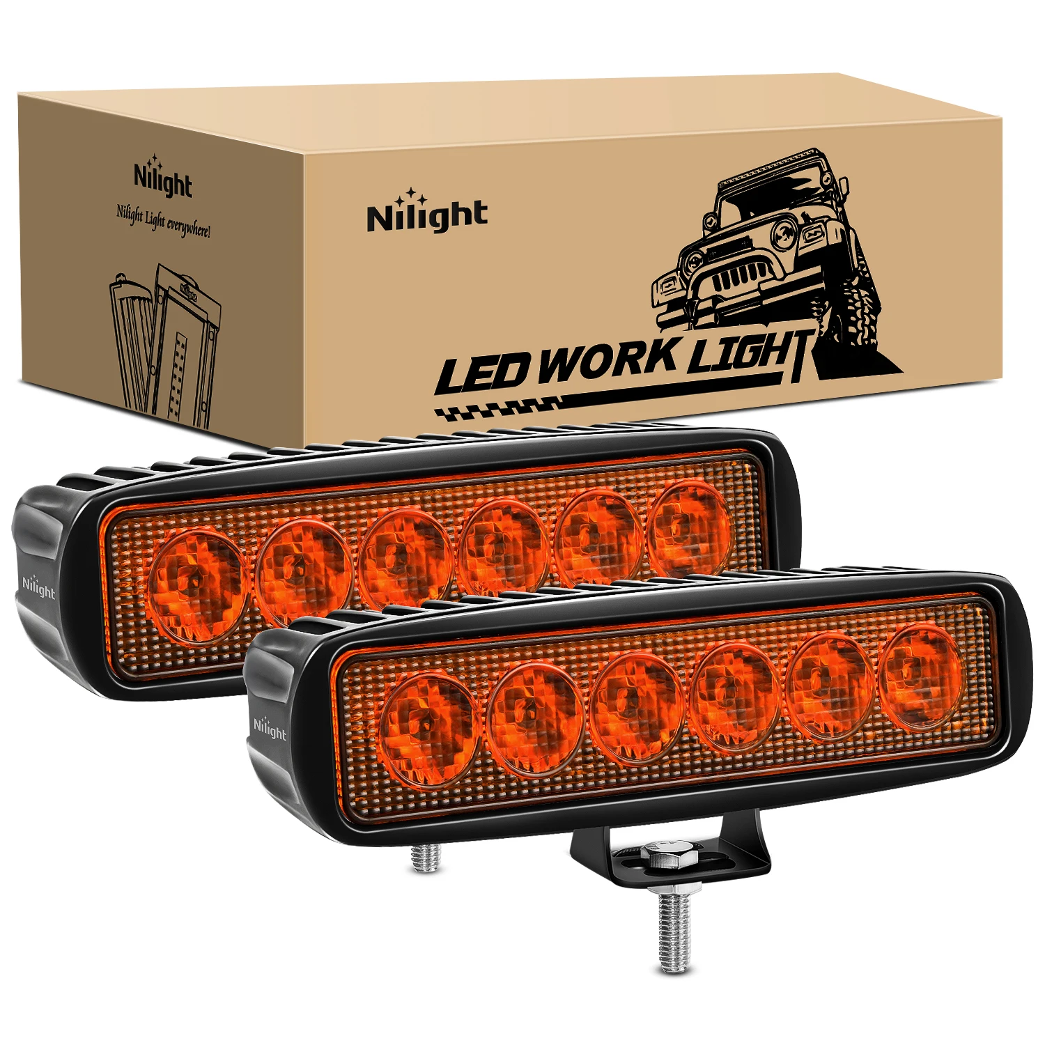 

Nilight 6 inch Amber LED Light Bar 2PCS 18W Spot Driving Fog Single Row Off Road Boat Lights Driving Bumper Reverse Lighting for Trucks SUV ATV UTV Golf Cart
