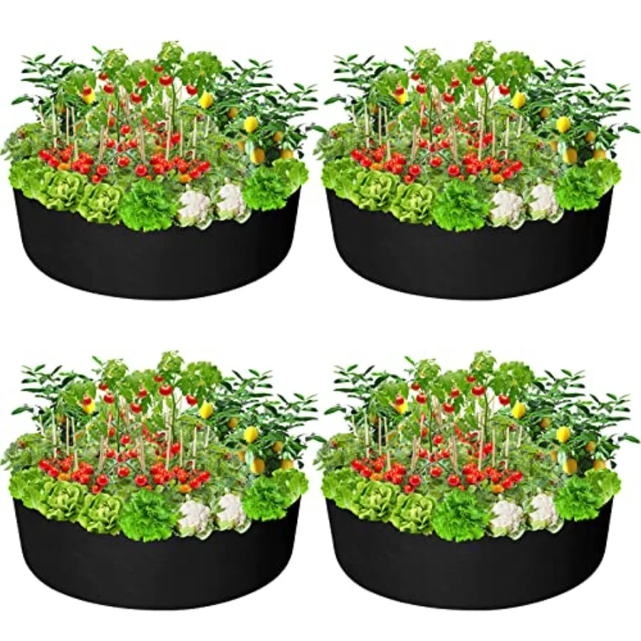 

4 Pcs Fabric Raised Planting Bed Round Garden Grow Bags Heavy Duty Breathable Fabric Raised Planter Container for Gardening Veg