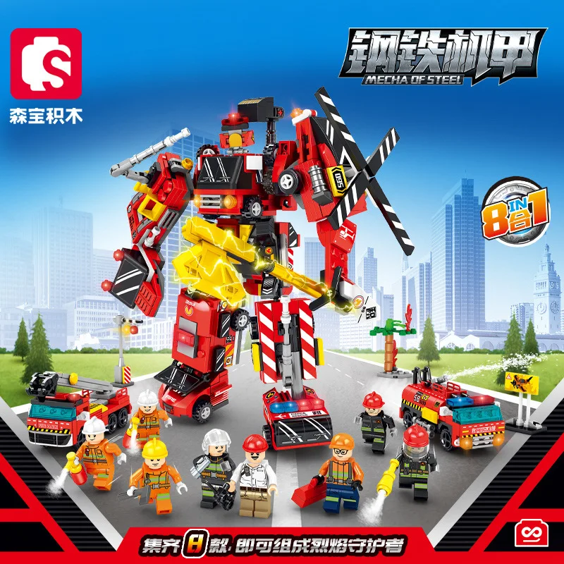 Deformation Car Assembly Building Blocks Transformation Rotots Vehicle Bricks Action Figure Puzzle Toys Gifts for Children 6 in1