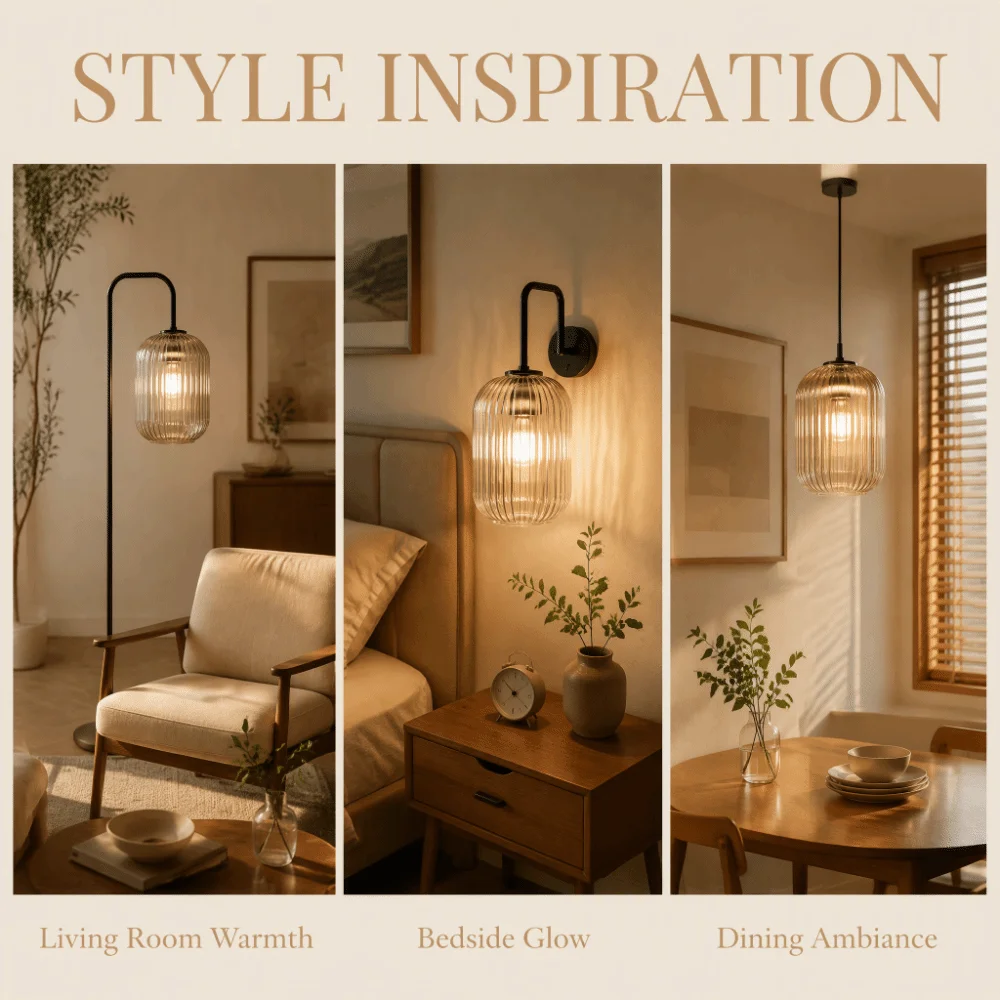 Decorative Cover Striped Glass Lamp Shade Lantern Shaped Hand Blown Glass Light Fixture