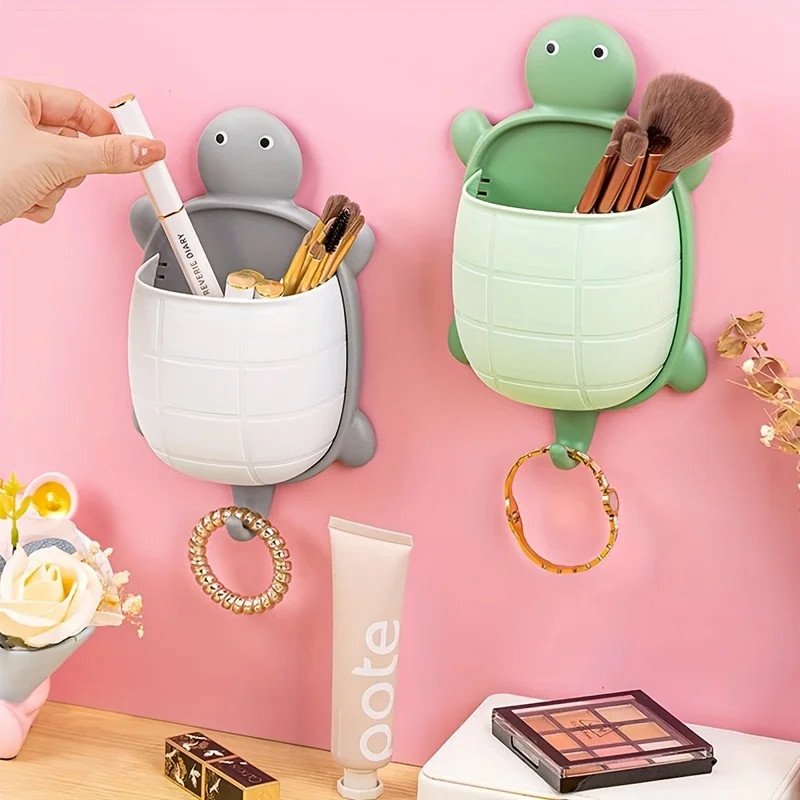 Non perforated bathroom washbasin toothbrush storage rack, bathroom turtle wall mounted storage cup, wall mounted storage rack