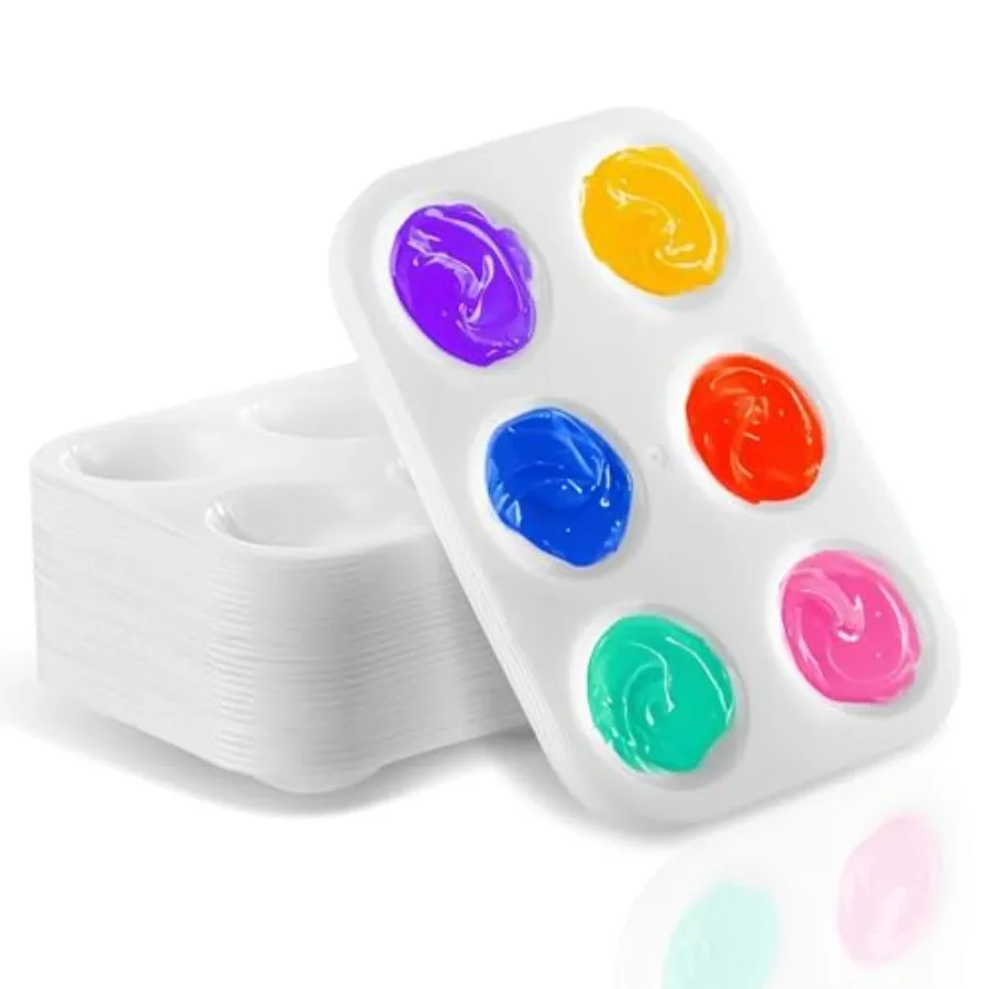 

32 PCS Paint Tray Palette, White Plastic Paint Pallets, 6 Well Rectangular Paint Watercolor Palette for Students, Premium Paint