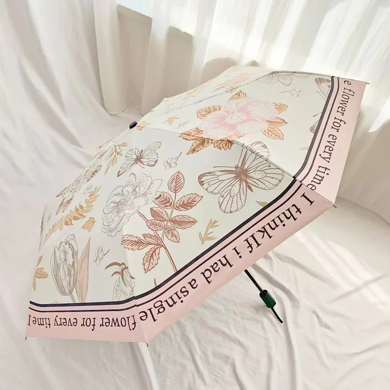 Full Automatic Umbrella Butterfly Sun And Rain Folding Sun Umbrella Black Coating Pink Women Paraguas Automatico