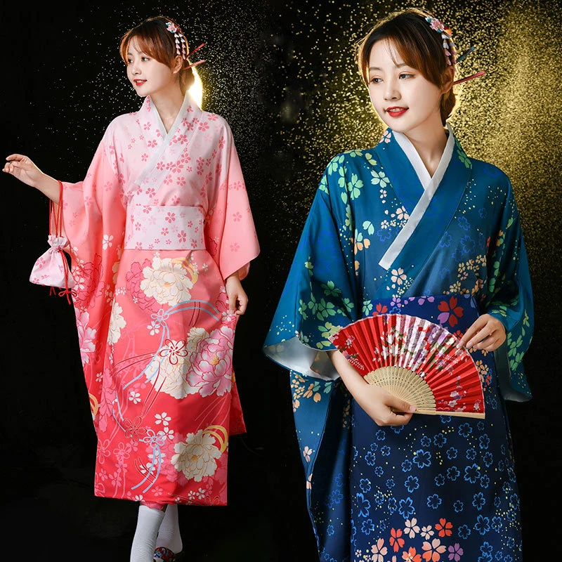 

Japanese Kimono Traditional Women Dress Yukata Sakura Pink Bath Robe Long Sleeve Party Costume Festival Summer Photoshooting