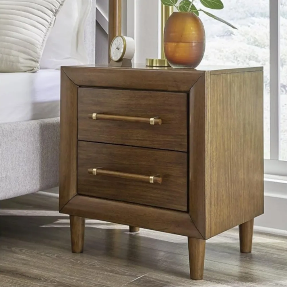 Lyncott Casual Felt-Lined 2 Drawer Nightstand with Power Supply, USB-A and USB-C Ports, 26.88