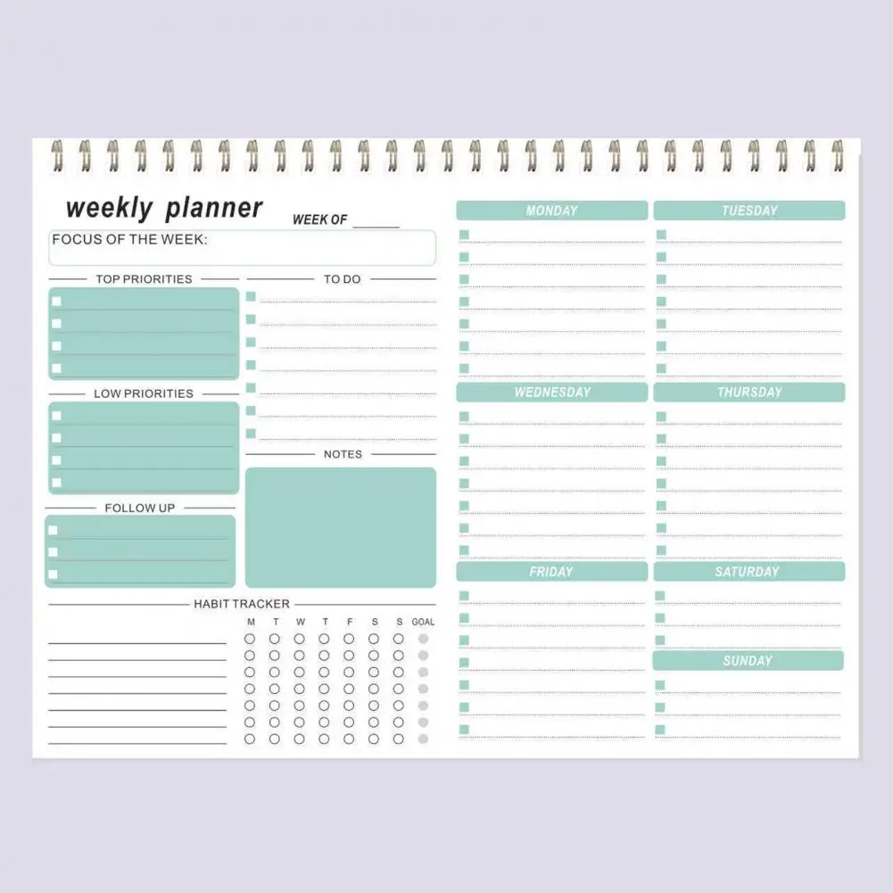 แผ่นจดบันทึกเขียนเรียบกระดาษหนาสำหรับวางแผนรายสัปดาห์พร้อมลวดคู่ที่มีประสิทธิภาพ