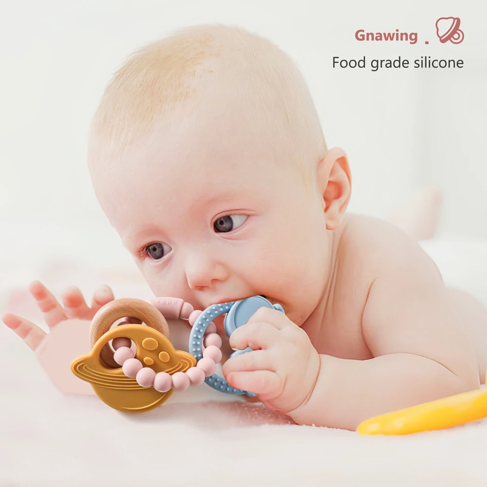 Silicone Space Teething Bracelet for Baby Food Grade Safe Baby Teether Non Toxic Easy Clean Rich Colors Hand Exercise Baby Toys view 3