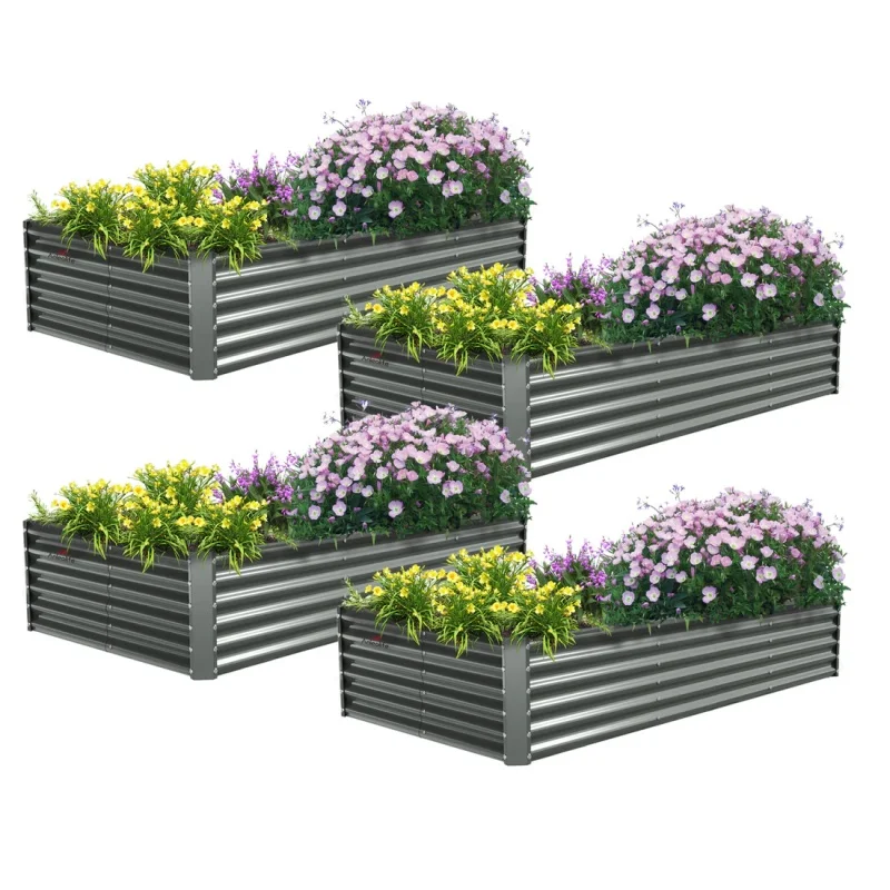 

4 Pack:8x4x1.5ft Rectangular Modular Raised Garden Beds,Long-lasting,Easy-to-assemble,Perfect for Vegetable and Flower Gardening