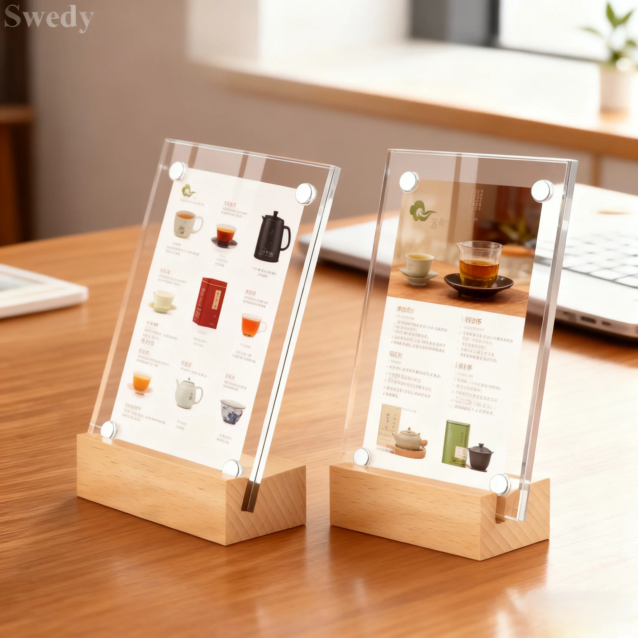 60x90mm / 100x70mm Wood Acrylic Sign Holder Display Stand Picture Photo Poster Frames Small Magnetic Price Label Paper Holder