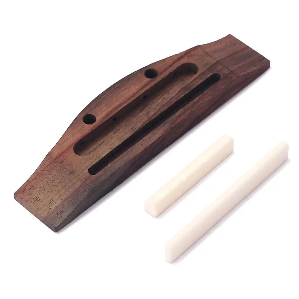 Rosewood Ukulele Bridge Set with Saddle Nut , Shell Inlay Dot  Guitar Replacement Parts