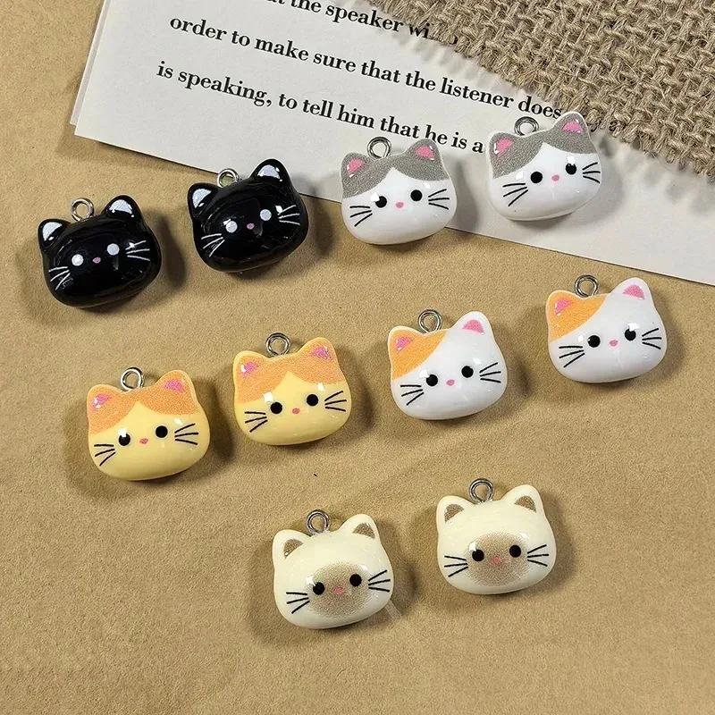 10Pcs Cartoon Black White Kitten Resin Charms, Lovely Mini Cat Animal Pendants for DIY Earrings Bracelet Necklace Keychain image 3