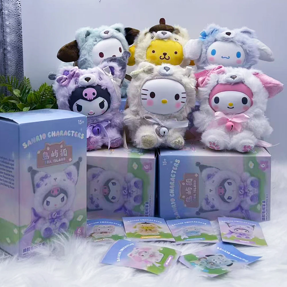 

Sanrio Characters Fox Island Series Vinyl Plush Blind Box Anime Figure Kt Pochacco Cinnamoroll Melody Kuromi Toy Gifts.