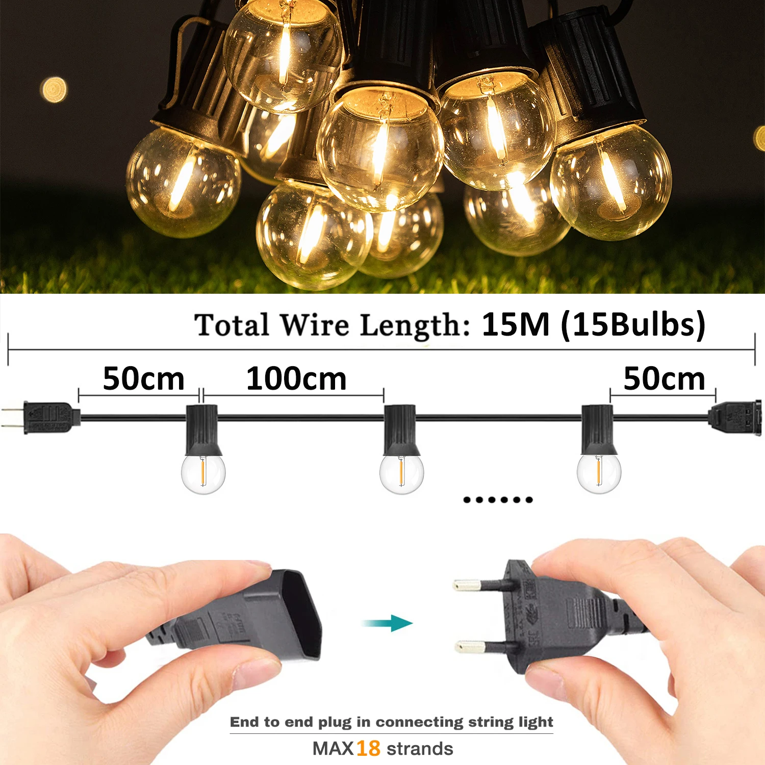 Imagem -02 - Impermeável Led Street Garland Lights Outdoor Gazebo Lights Decoração de Natal Exterior Home Christmas G40 E27 Socket Ip44 15m