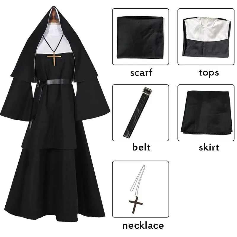 

The Nun Cosplay Costume Horror Films Cosplay Necklace Cross Ghost Halloween Costume The Conjuring Black Women Halloween Costume