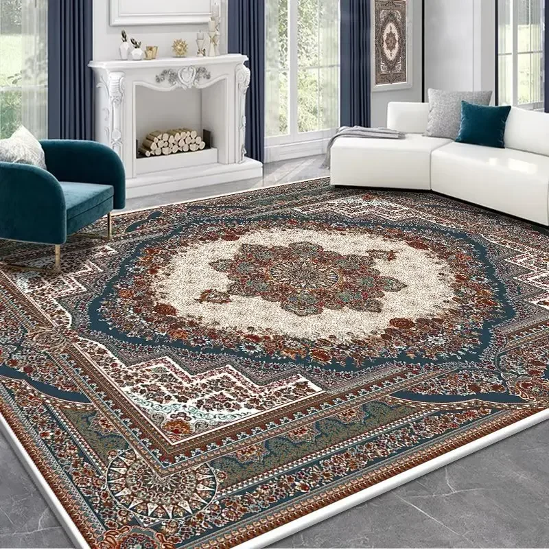 Persian Deluxe Ethnic Style Carpet for Living Room Blue Home Decor Bedroom Tea Table Rug Washable Short Plush Lounge Floor Mats