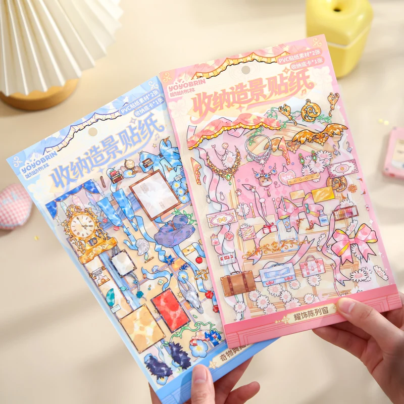 Mr.Paper 3Packs/Pack Vintage Curiosity Cabinet Series 3D Scene Sticker Pack Retro Display Window Decor for Journal Scrapbook DIY