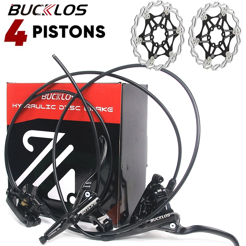 

BUCKLOS Front&Rear 4 Piston MTB Bike Hydraulic Disc Brakes with 160mm Disc Rotor Bicycle Hydraulic Brake E-Bike Brakes Lever