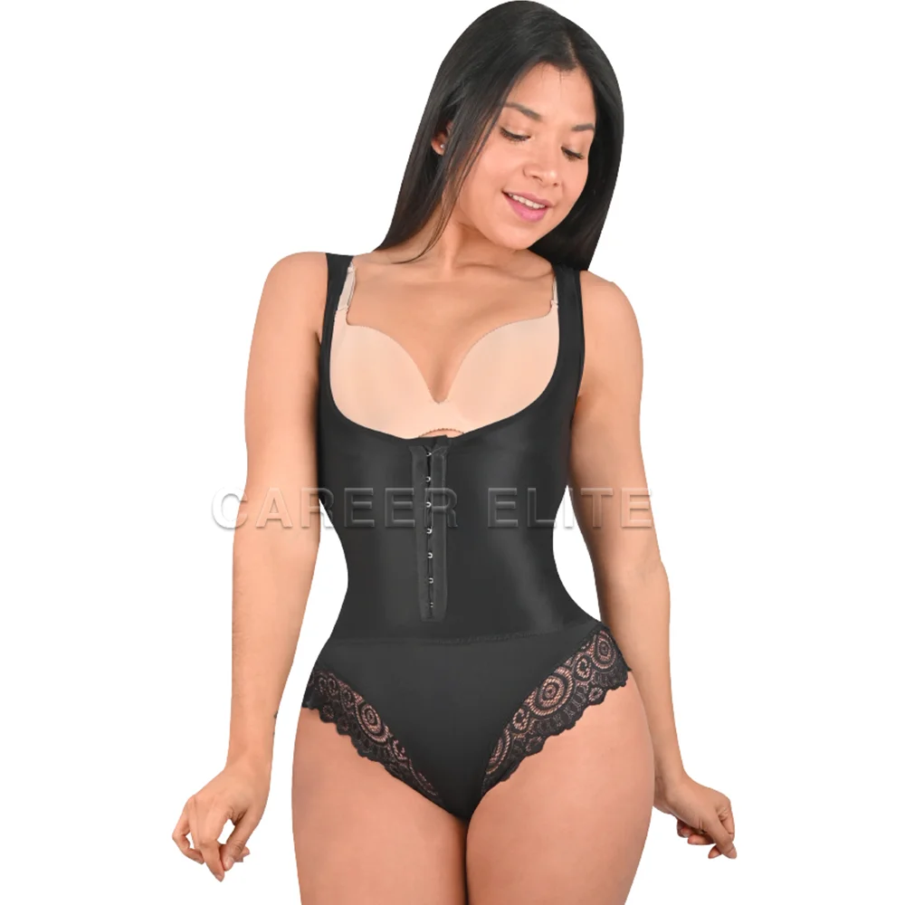 Fajas Reductieve Gordel Vrouw Buik Bbl Tailletrainer Voorsluiting Kanten Rand Mouwloze Shapewear Bodysuits Afslankend Korset