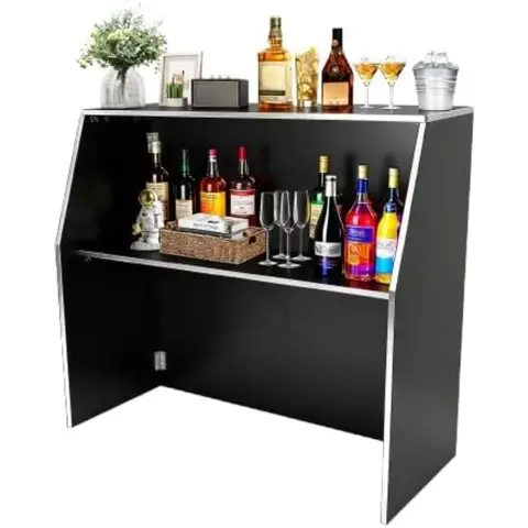 Portable Folding Bar Table - 110lbs Capacity for Outdoor and Indoor Events, Weddings, and Catering (Black)