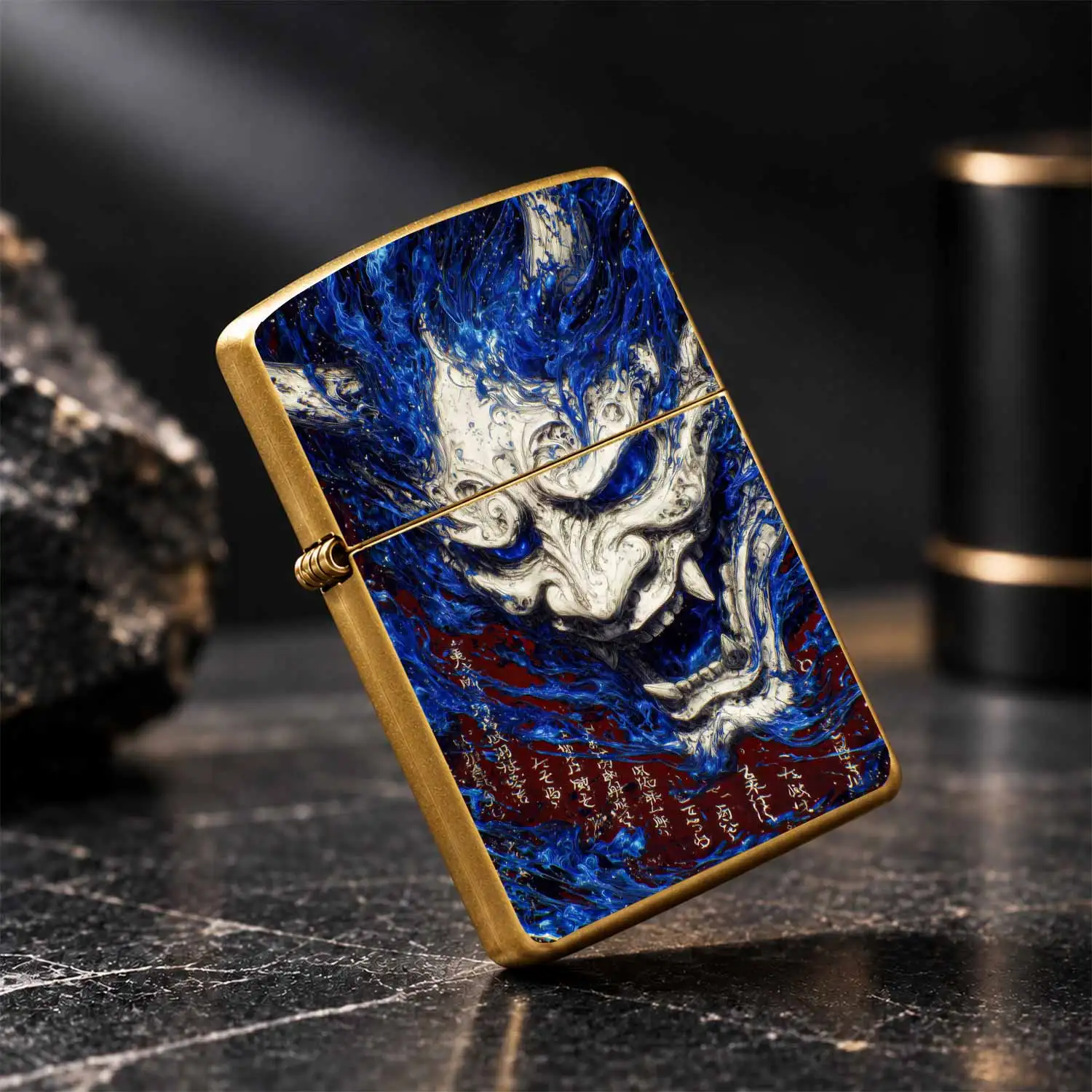 Creative Hannya Pattern Lighter, Stylish Blue Flame Oni Mask Art Desktop Ornament, Portable Cool Accessory For Daily Use, Unique Oriental Aesthetic Decor, Exquisite Gift For And Friends In Any Scene Interesting And Humorous Lighters - view 6