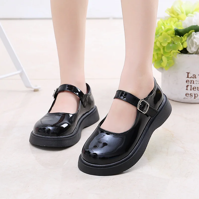 Girls Leather Shoes for School Party Wedding Kids Black White Princess Child\'s Simple Flats Fashion British Style Mary Janes New