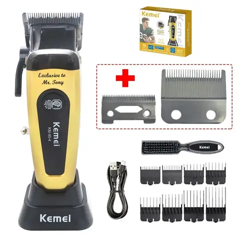 Kemei Km-90-4 Professional Hair Clipper for Men 11500RPM 10W Brushless Motor DLC Blade Base Charger Haircut Machine Hair Trimmer