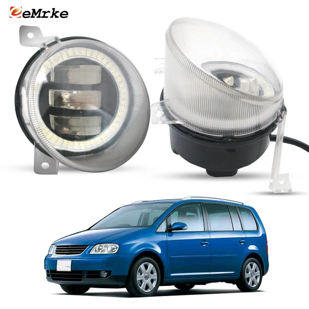 

Pair Led Fog Lights Angel Eye DRL for Volkswagen Caddy MK3 VW Touran (1T1, 1T2) 2003-2009 Lens Daytime Running Light Headlight