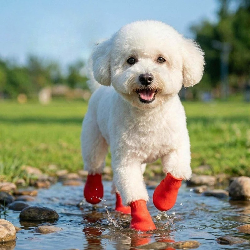 Balloon Style Dog Rain Shoes Soft Flexible Sole Anti-Slip Waterproof Dirt Resistant Anti-Fall Pet Paw Boots for Small Puppies