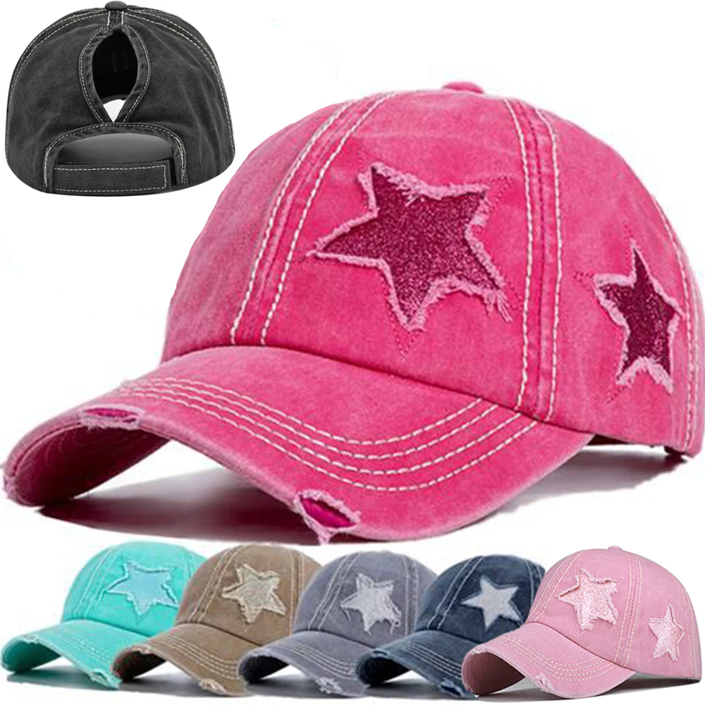 Vintage Y2K Washed Denim Star Baseball Cap Unisex Cotton Sport Hat Outdoor Soft Top Breathable Versatile Sunshade Caps Women Men