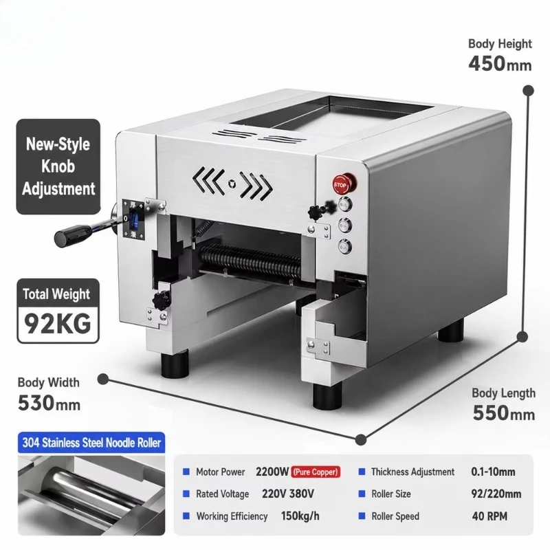 Commercial Desktop Stainless Steel Electric Semi-Automatic Roller Dough Mixer with Noodle Cutting Machine