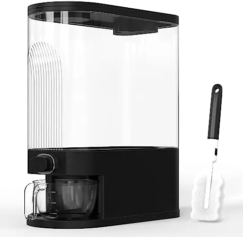 

- 25lb Black Rice Dispenser, Measuring Cup & Sponge. Airtight Grain, Bean & Rice Container. NEW Clear Black Design. Easy