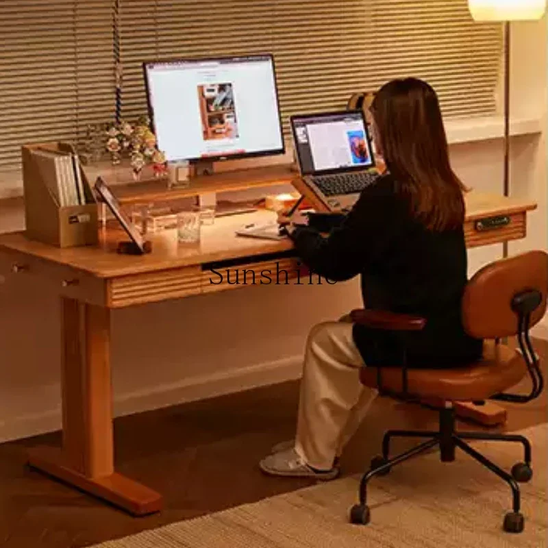 

Solid wood electric lifting computer desk can lift study table