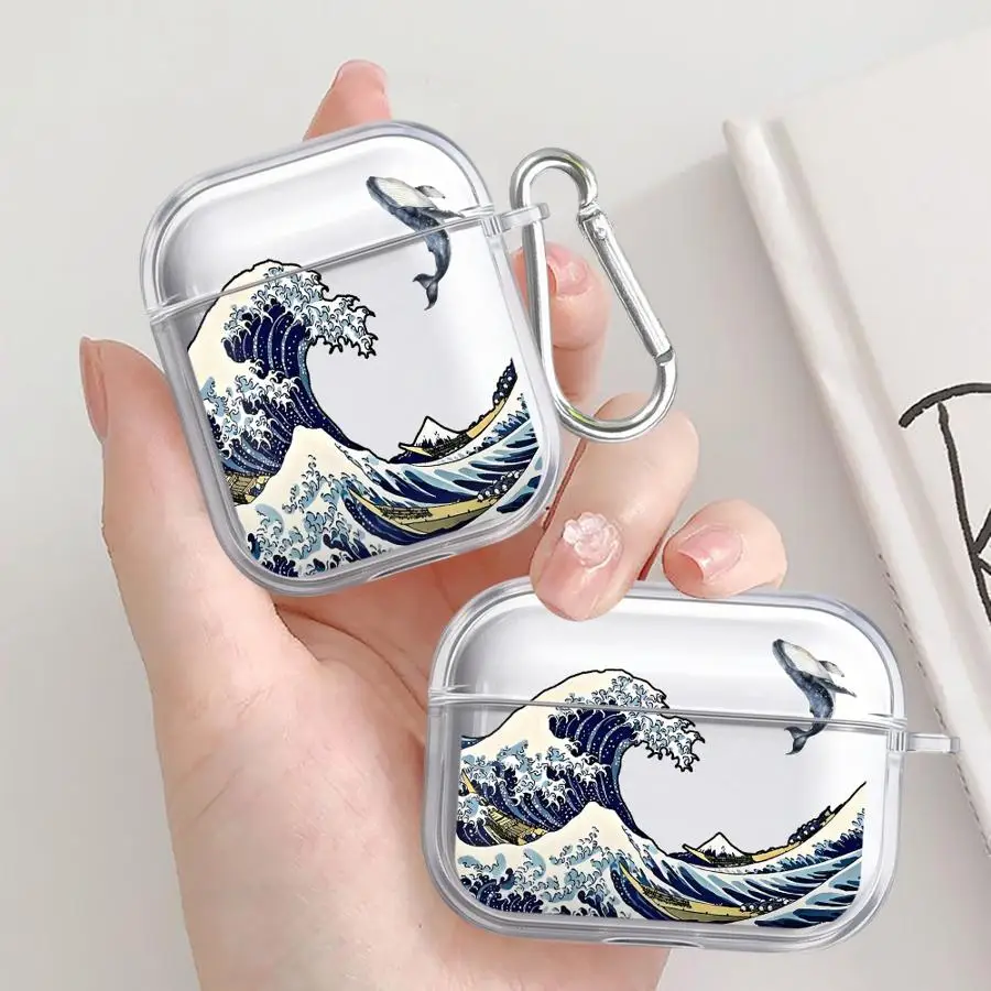Sea Wave Flying Fish Case For Airpods Pro3 Pro2 2 4 1 3 Pro Clear Earphone Cases Cover