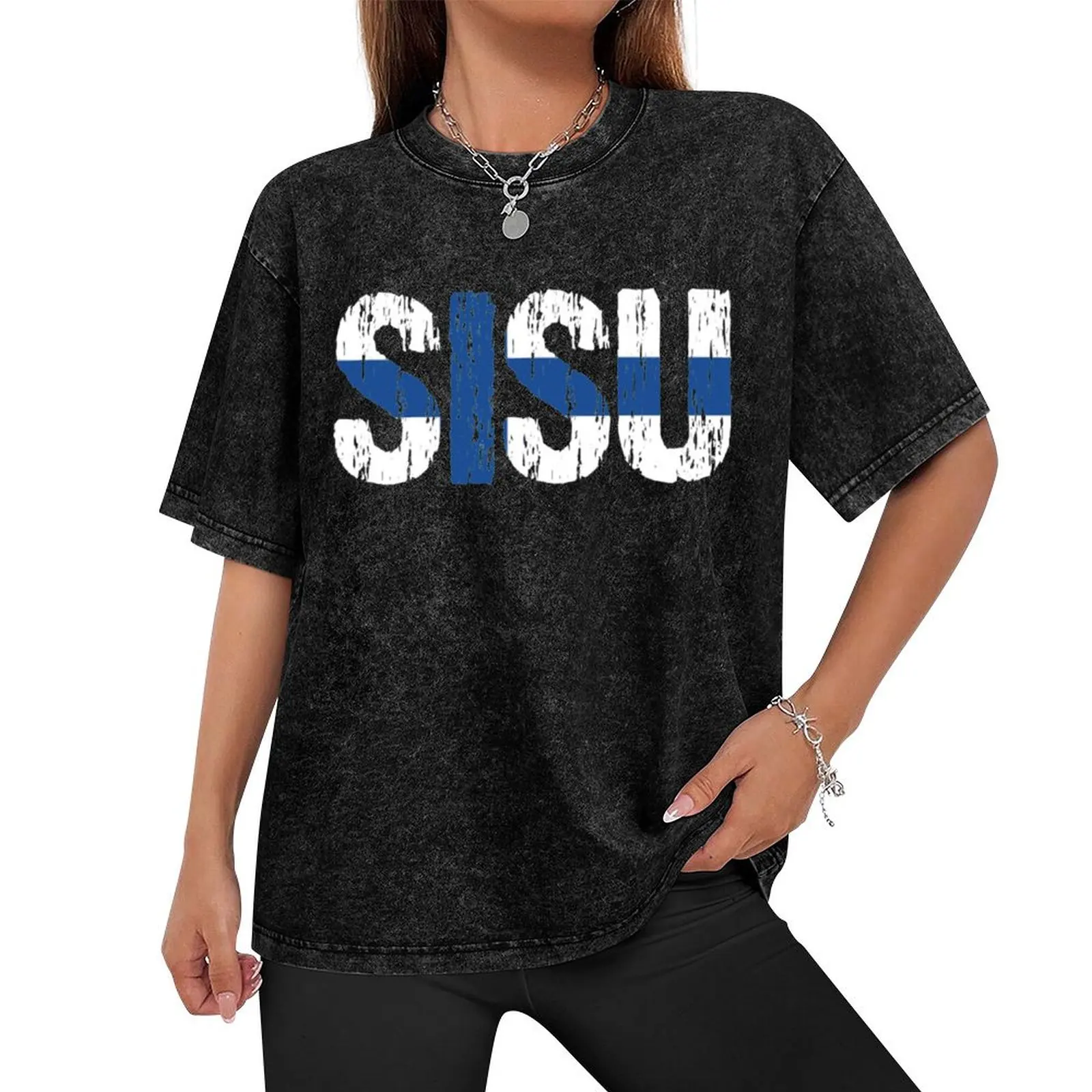 Sisu Finnish Flag Distressed T-Shirt baggy shirts customizeds valentines clothes vintage t shirt men