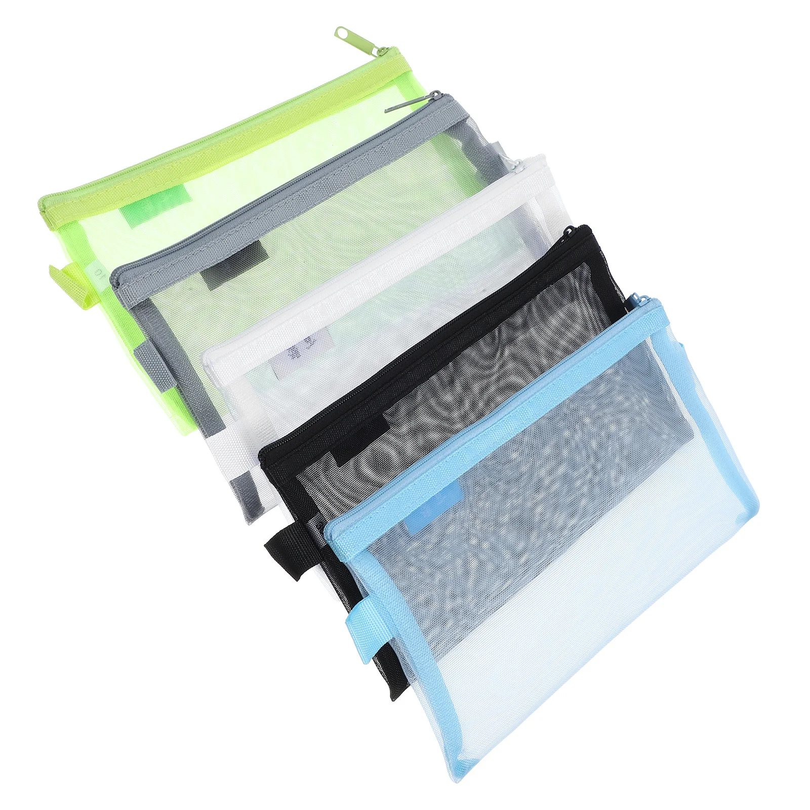 5Pcs Zipper File Bags Mesh Storage Case Transparent Multipurpose Organizer Travel Pouch Pencil Case Bag Portable