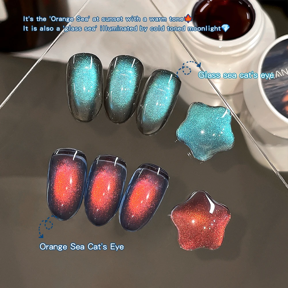 Kaniu 5ml Orange Glass Sea Two color Gradient Cat Eye Magnetic Gel Nail Polish UV LED Curable Semi Permanent Nail Art Supplies