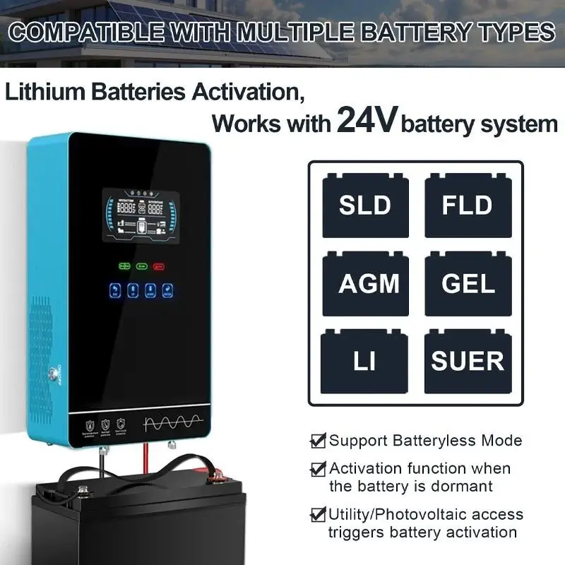 ECG 4KW عاكس للطاقة الشمسية الهجين 24 فولت 110 فولت موجة جيبية نقية خالية من البطارية بدء تشغيل بنيت MPPT 140A شاحن بالطاقة الشمسية النظام الشمسي BMS/WiFi #5