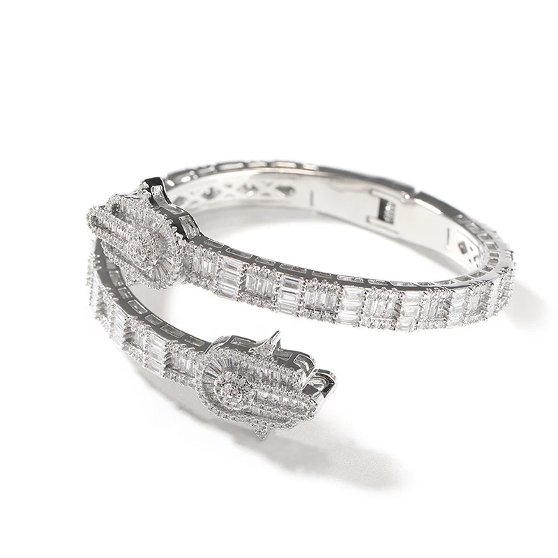 Hip Hop 5A+ Cubic Zirconia Paved Bling Ice Out Fatima Hands Open Cuff Bangle Bracelets for Men Rapper Jewelry Gold Silver Color