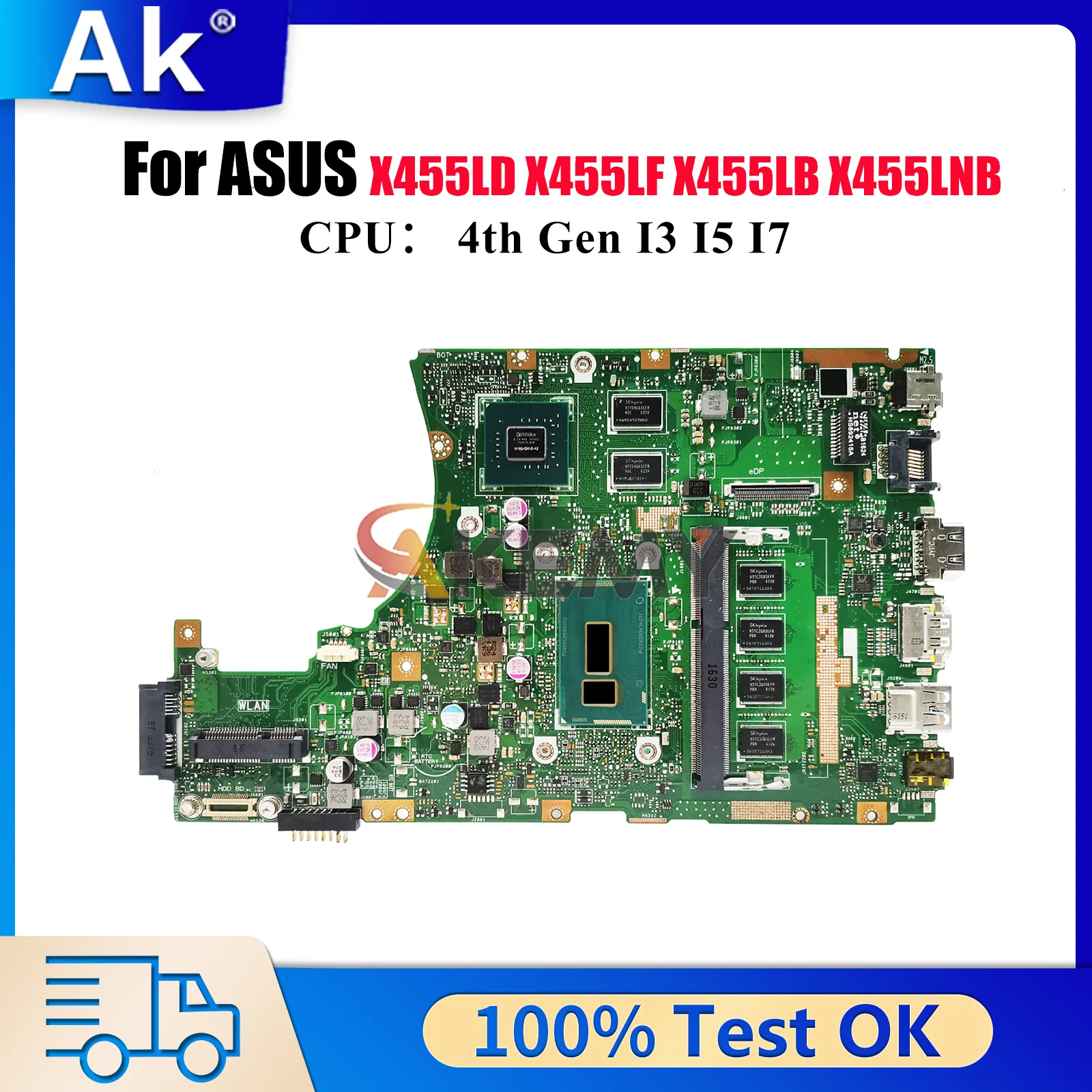 

X455LD Laptop Motherboard For ASUS W419L X455L K455L X455LNB W491L X455LJ A455L X455LF X455LB X455LD Mainboard With I3 I5 I7 CPU