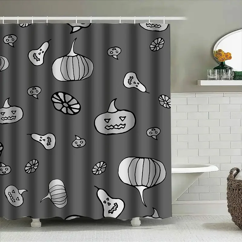 

1 шт., занавеска для душа с черными тыквой и рисунком, милый декор для ванной комнаты на Хэллоуин, забавная осенняя занавеска для душа для детей и подростков