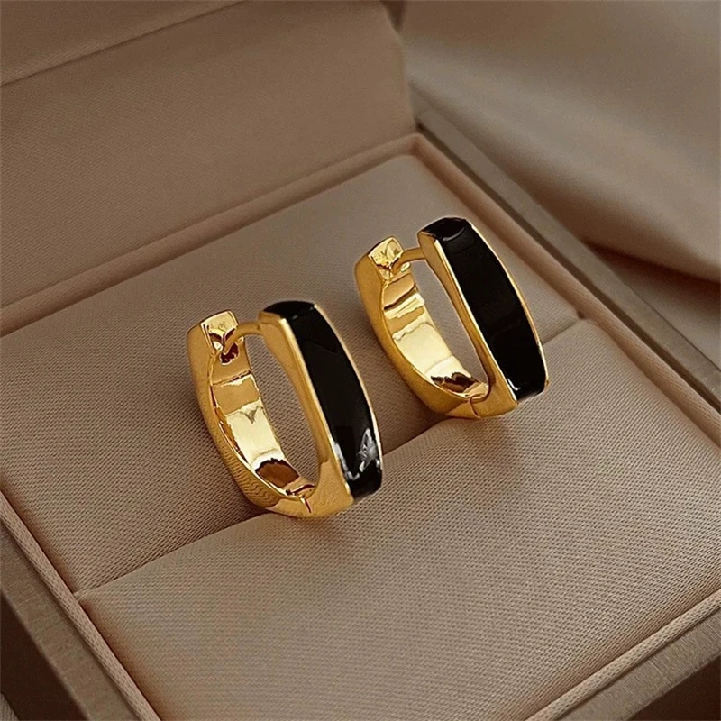 15MM Glaze Red White Black Square Hoop Earring for Women Ear Cuff Exaggerated Personality Temperament Simple Jewelry Brincos