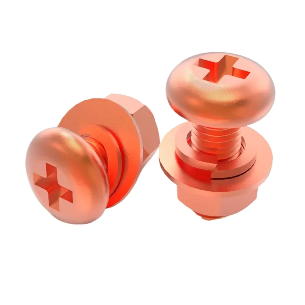 M3 M4 M5 M6 M8 Length 5 6 8 10 12 16-40mm Copper Button Phillps Head Screw Bolt Spring Washer Nut Set Electric Conduction