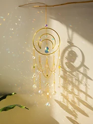 Boho Moon Suncatcher Stained Glass Crystal Sun Catcher Bedroom Pendant Prism Rainbow Maker Teardrop Chandelier Garden Decoration