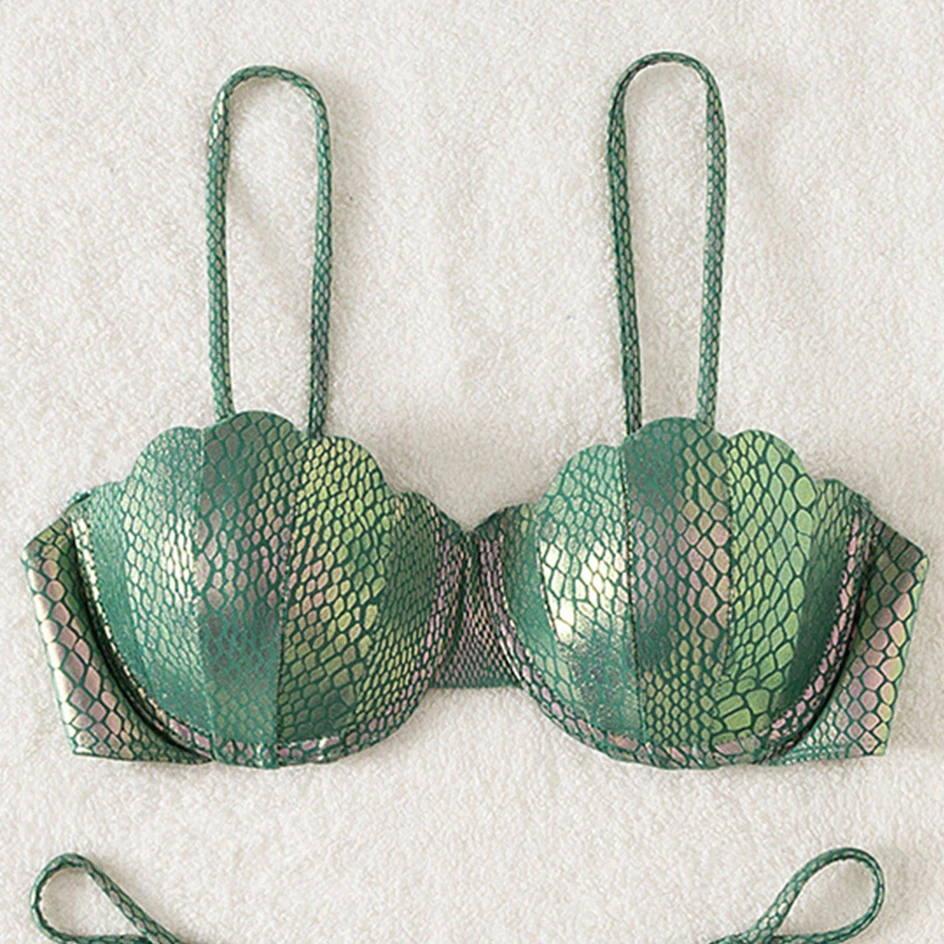 Conjunto de biquíni verde sereia feminino, concha sexy, cintura alta, maiôs push up, maiô brasileiro, maiô com cordão