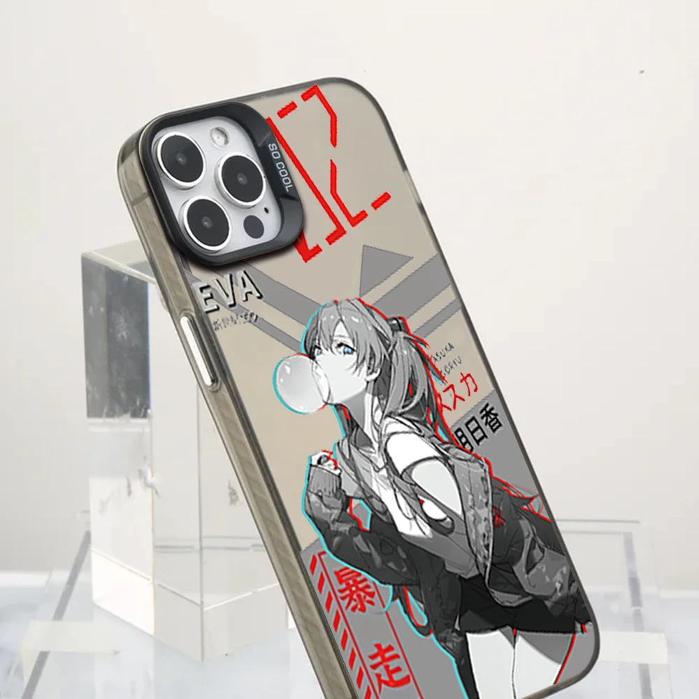 Phone Case For iPhone 16 12 13 14 15 Pro Langley Anime E-EVA00 Soryu Asuka Ayanami Rei Max Plus Lens Circle IMD Laser Shell