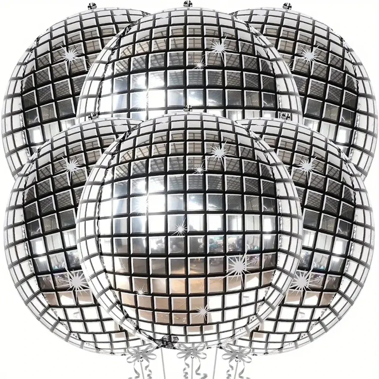 6er-Set 22 Zoll 4D Spiegel-Disco-Ballons, Retro Metallic Mehrfarbig Silber Gold Disco Geburtstagsdekoration Aluminiumfolienballons – Detail 10