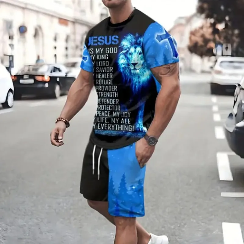 

2024 New Summer Fashion Animal Print Suit Black White Tiger 3D Pattern Outdoor Street Shooting Sportswear Men's Casual Wear Set