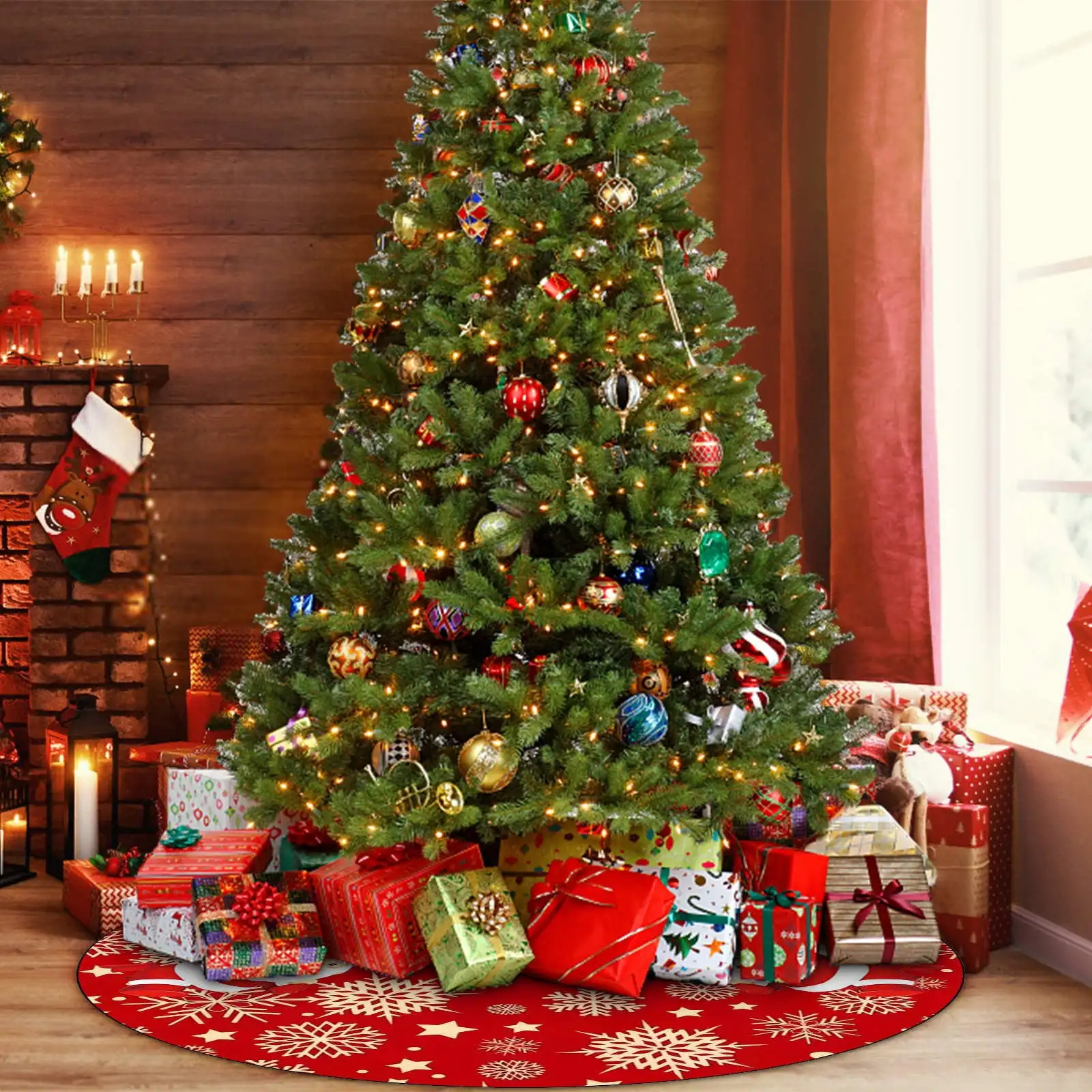 عيد الميلاد رائعة شجرة تنورة عيد الميلاد المنزل عطلة حفلة رائعة شجرة تنورة نمط أحمر عيد ميلاد سعيد أجواء شجرة لطيف حصيرة #2