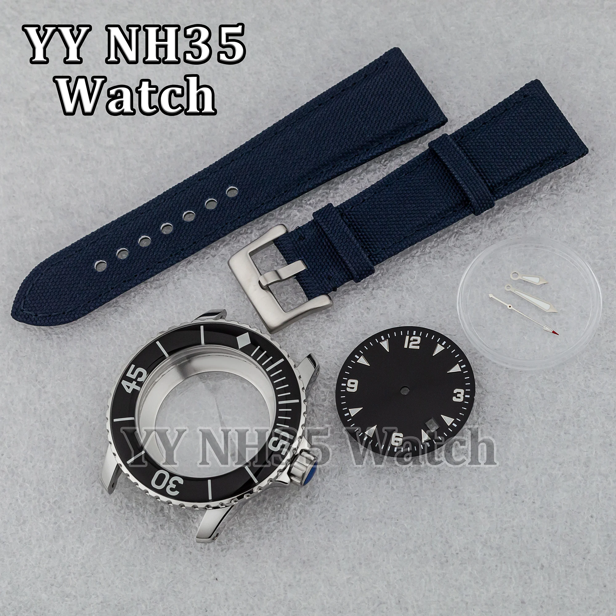 NH35 Case Strap for Fifty Fathoms Watches High Quality 45mm Watch Case 25mm Watch Band fit NH35 Automatic Movement Watch Parts