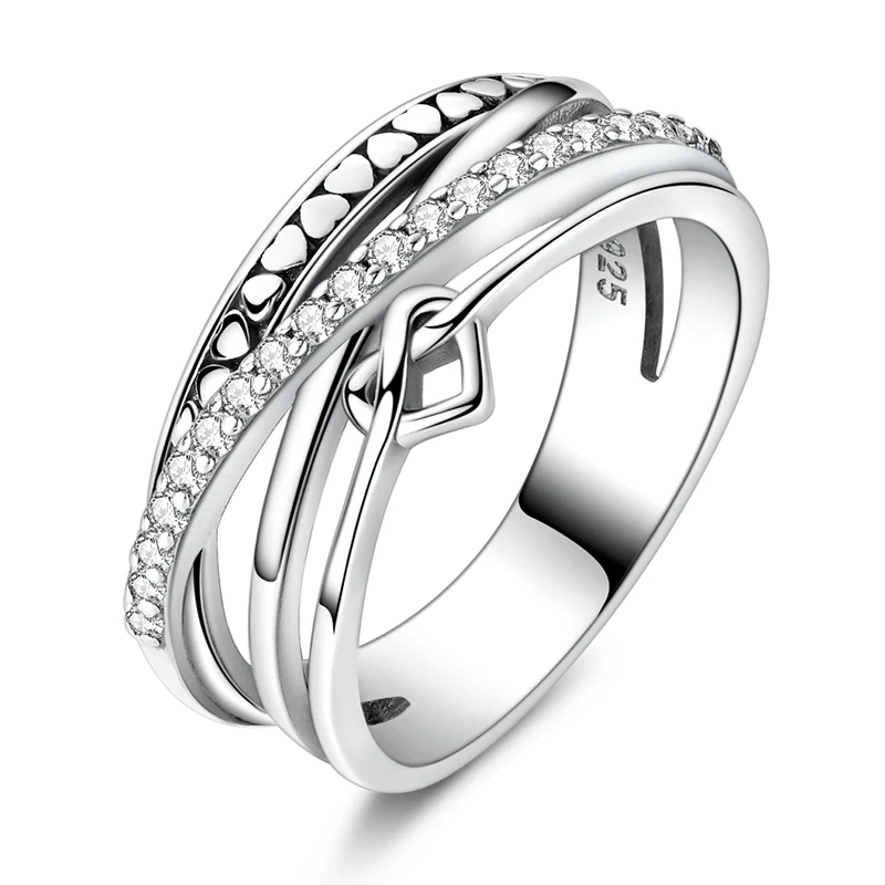 

New Original 925 Sterling Silver Multi Layered Heart-Shaped Interlocking Ring For Women Fit Wedding Party Jewelry Gift